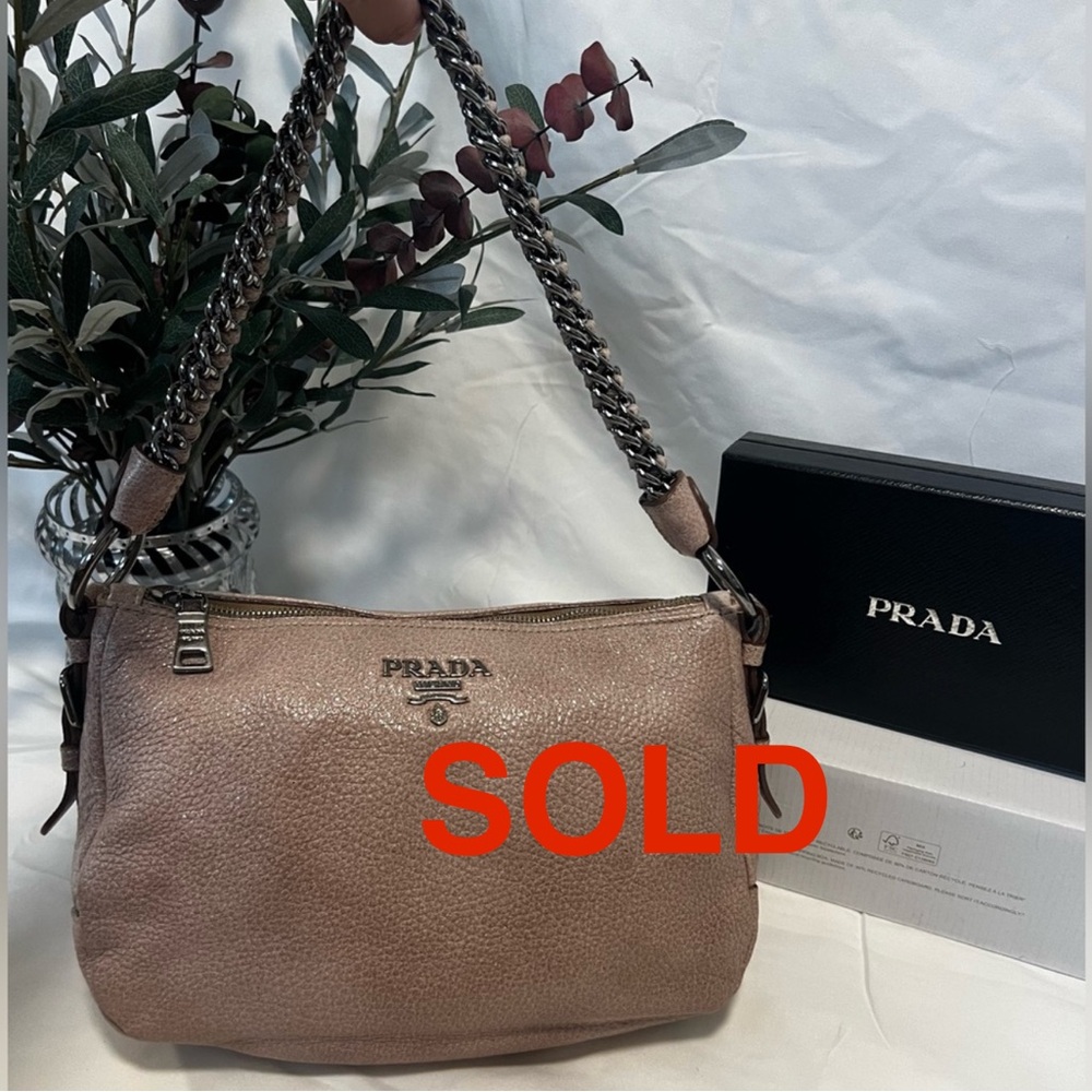 SOLD OUT❗️PRADA Shoulder/Handbag. LAMÉ Leather Beige/Dust Pink. Authentic